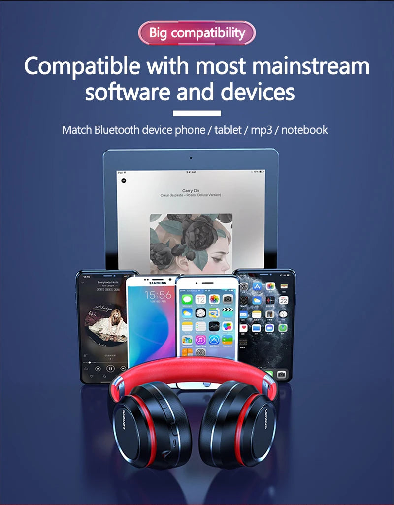 Lenovo HD200 Bluetooth Headphones, Noise Cancelling, Foldable Wireless Headphones