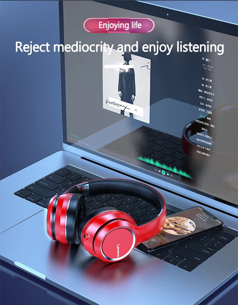 Lenovo HD200 Bluetooth Headphones, Noise Cancelling, Foldable Wireless Headphones