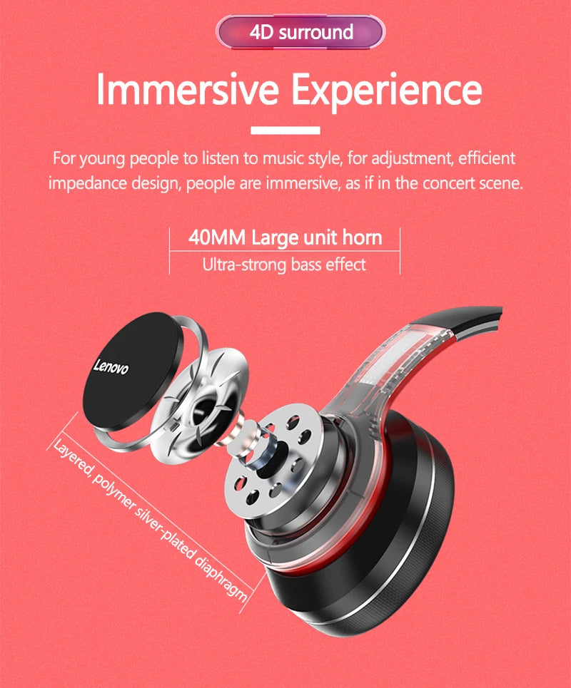 Lenovo HD200 Bluetooth Headphones, Noise Cancelling, Foldable Wireless Headphones