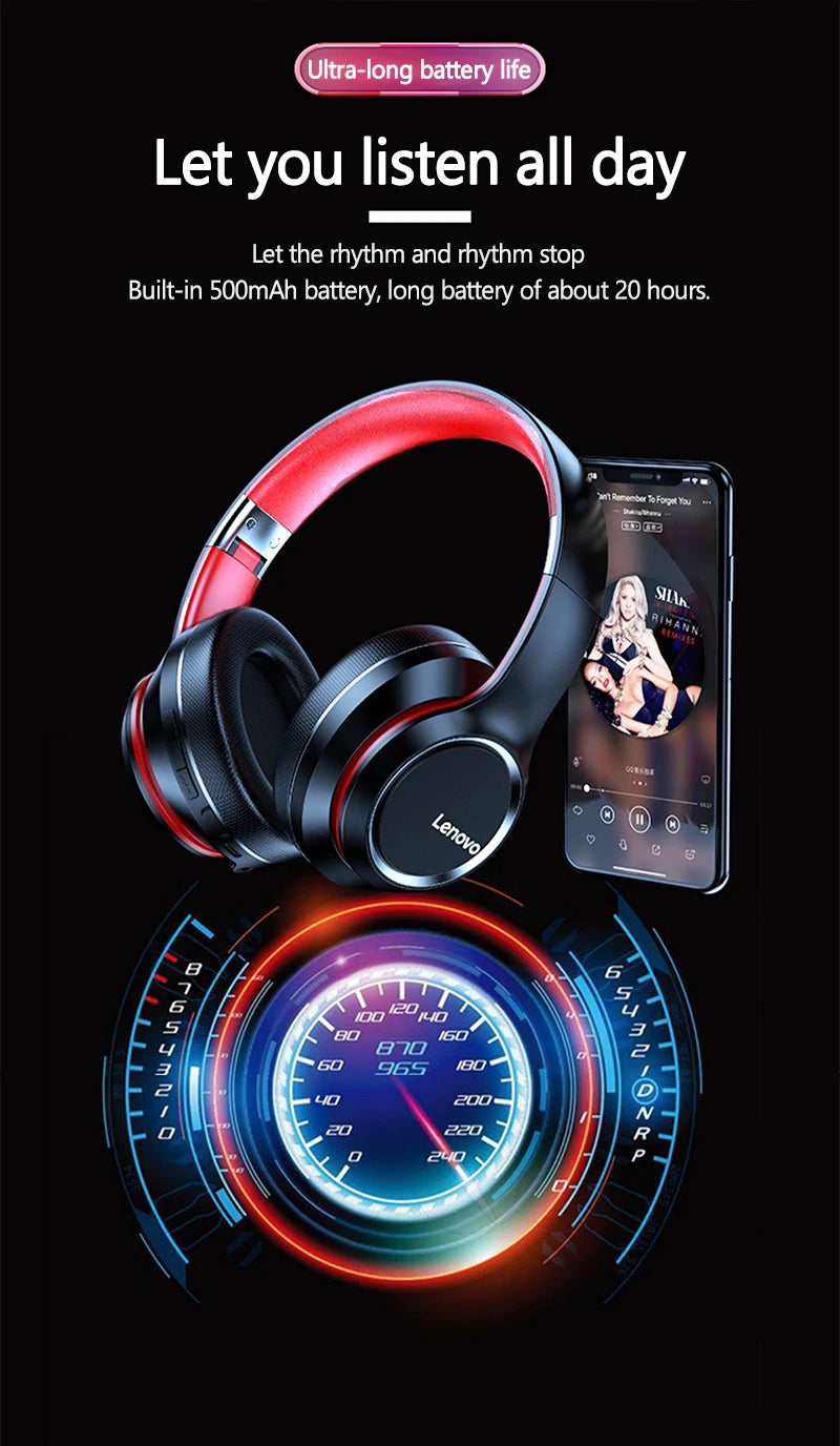 Lenovo HD200 Bluetooth Headphones, Noise Cancelling, Foldable Wireless Headphones