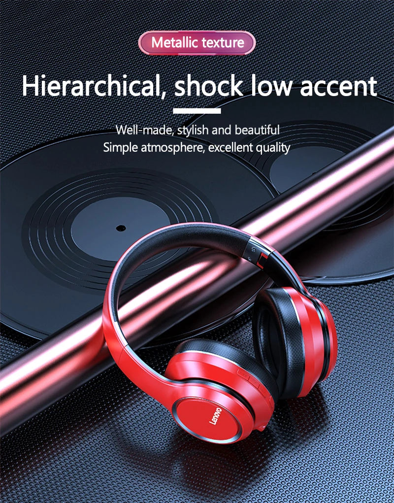 Lenovo HD200 Bluetooth Headphones, Noise Cancelling, Foldable Wireless Headphones