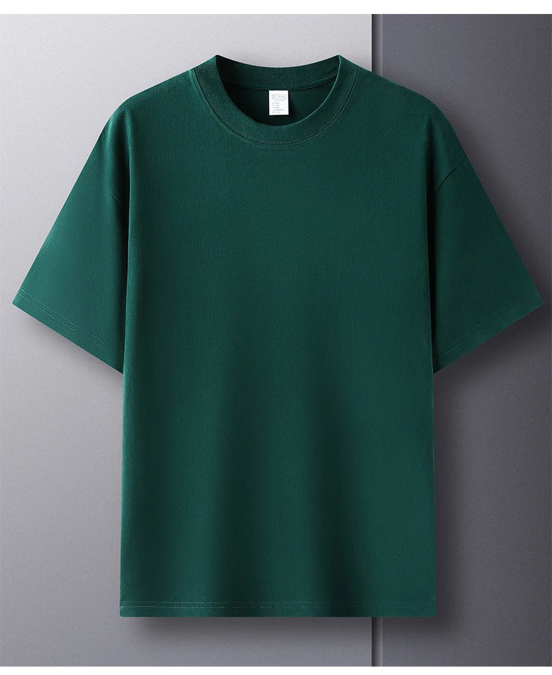 Summer high-end 100% cotton men's round neck short-sleeved breathable T-shirt