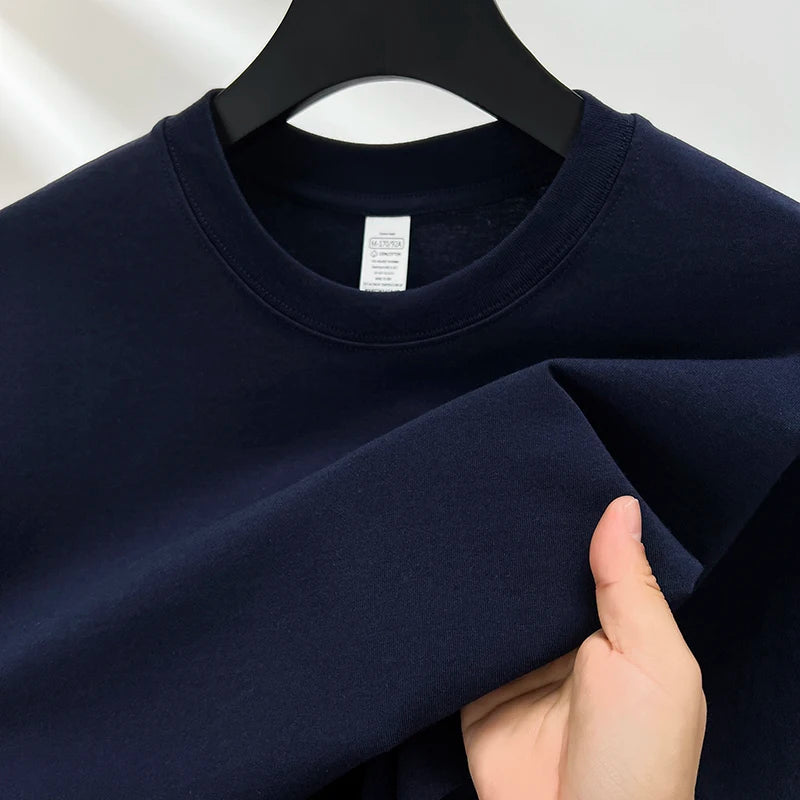 Summer high-end 100% cotton men's round neck short-sleeved breathable T-shirt