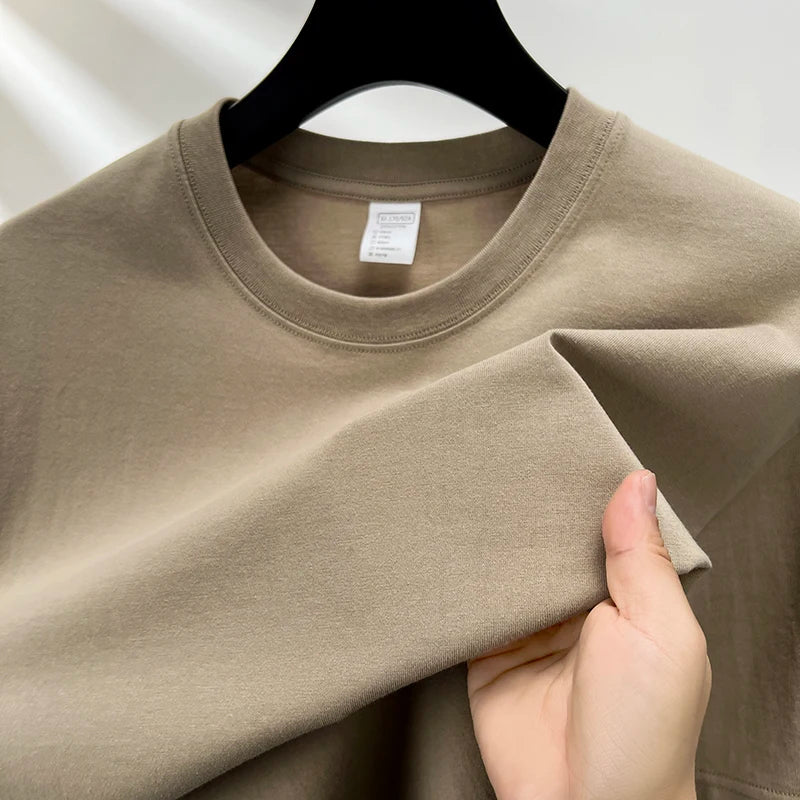 Summer high-end 100% cotton men's round neck short-sleeved breathable T-shirt
