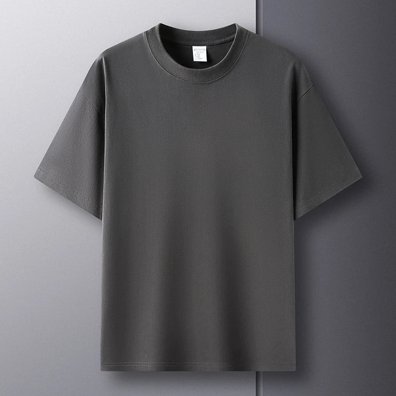 Summer high-end 100% cotton men's round neck short-sleeved breathable T-shirt