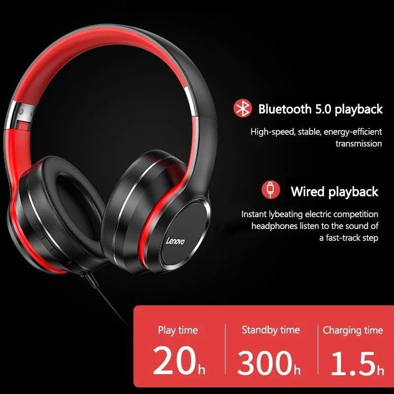 Lenovo HD200 Bluetooth Headphones, Noise Cancelling, Foldable Wireless Headphones