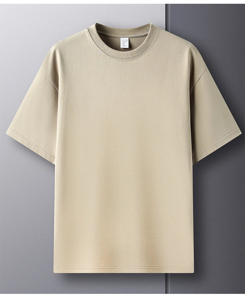 Summer high-end 100% cotton men's round neck short-sleeved breathable T-shirt