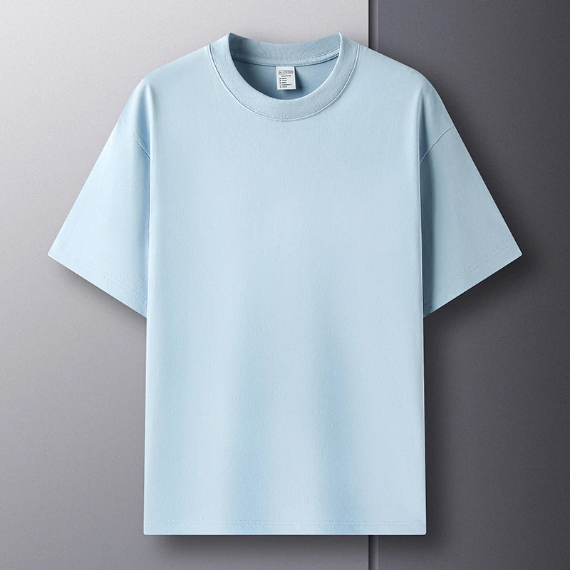 Summer high-end 100% cotton men's round neck short-sleeved breathable T-shirt