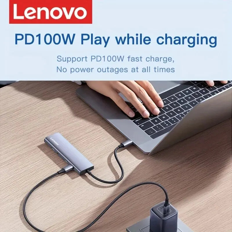 Lenovo 5-in-1 USB C Hub with 4K HDMI, 100W Power Delivery, 3 USB-A Data Ports, for MacBook Pro/Air