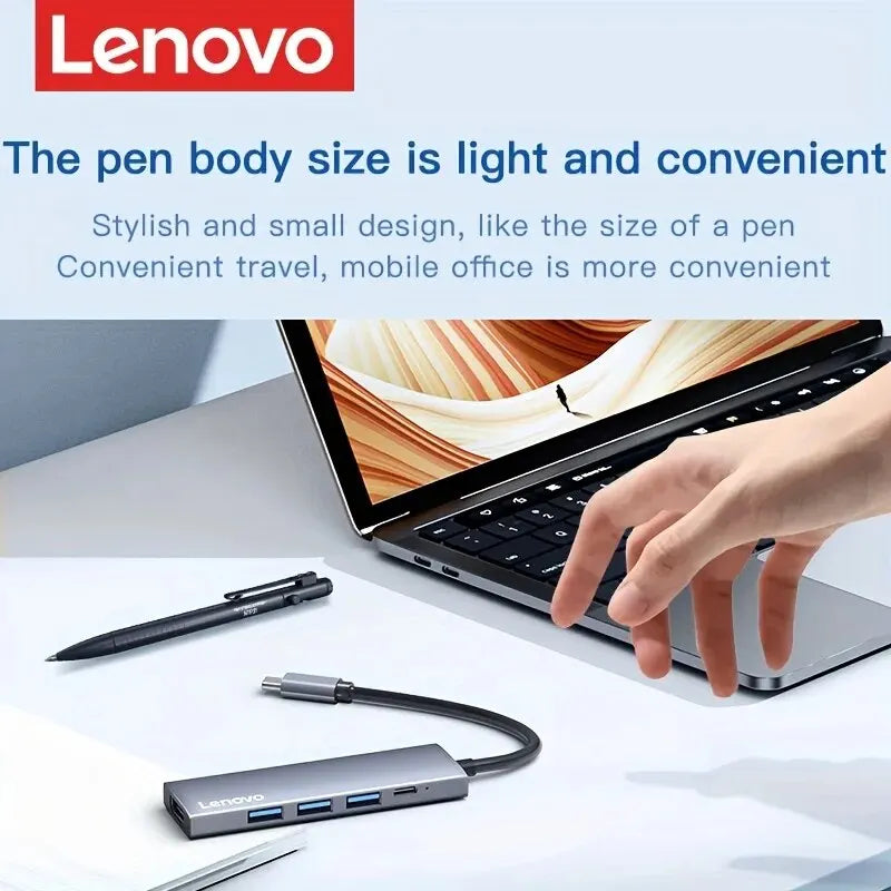 Lenovo 5-in-1 USB C Hub with 4K HDMI, 100W Power Delivery, 3 USB-A Data Ports, for MacBook Pro/Air