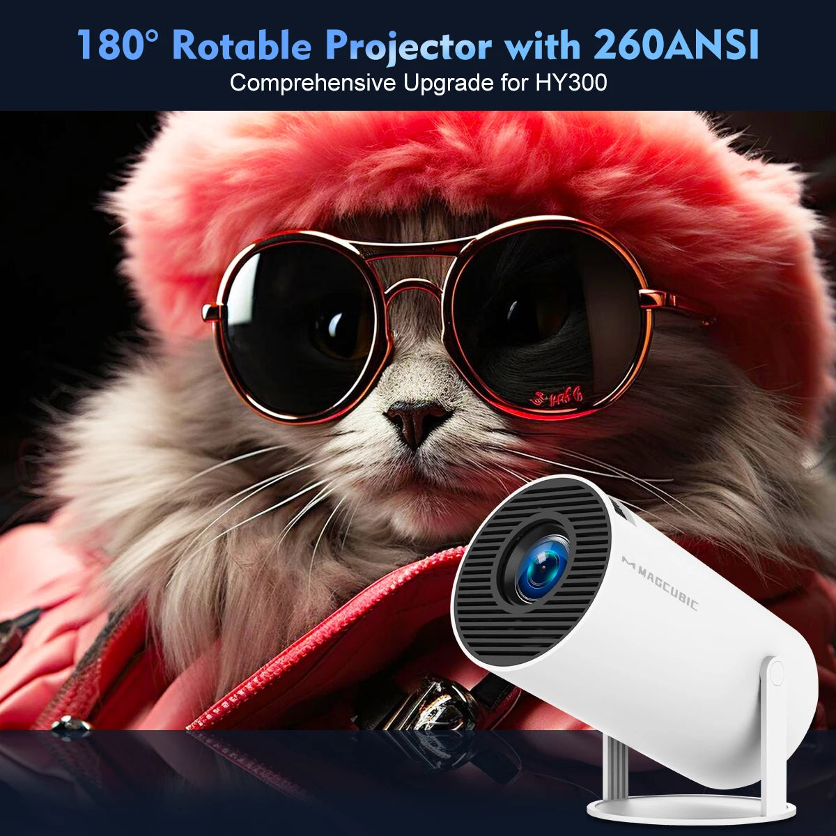 Magcubic HY300 Pro 4K Projector, Android 11 Dual Wifi6 260ANSI Allwinner H713 BT5.0 1080P 1280*720P