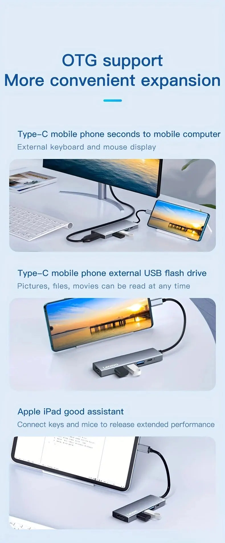 Lenovo 5-in-1 USB C Hub with 4K HDMI, 100W Power Delivery, 3 USB-A Data Ports, for MacBook Pro/Air