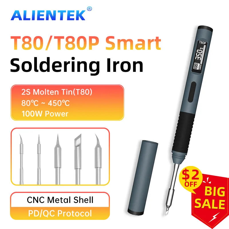 PD 65W Smart Soldering Iron, Portable Smart Soldering Iron Kit, ALIENTEK T80 T80P